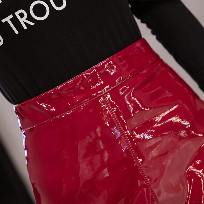 Модная женская мини-юбка из искусственной кожи с высокой талией | Женская одежда