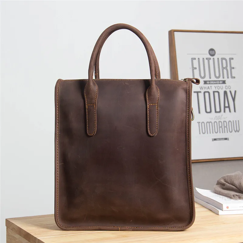 Retro fashion natural real leather business men's handbag vertical simple shoulder messenger bag ladies cowhide document bag