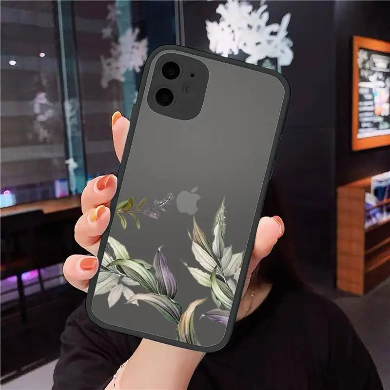 

Flower purple leaves Peony daisy Phone Cases Matte Transparent for iPhone 7 8 11 12 s mini pro X XS XR MAX Plus cover funda
