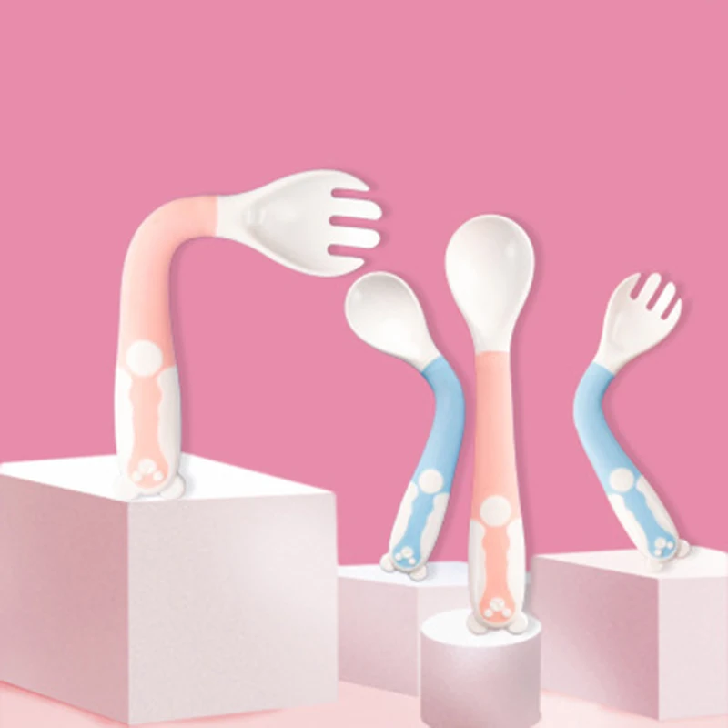 3pcs Baby food supplement feeding spoon children's products curved handle easy to grasp children tableware baby diet training