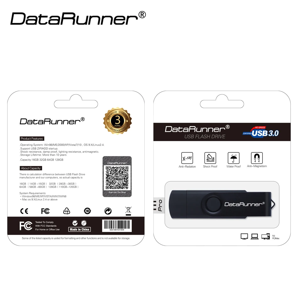 DataRunner usb 3 0 USB флеш накопитель двойной OTG 128 ГБ 256 флешка 8 16 32 64 высокая скорость 2 в 1