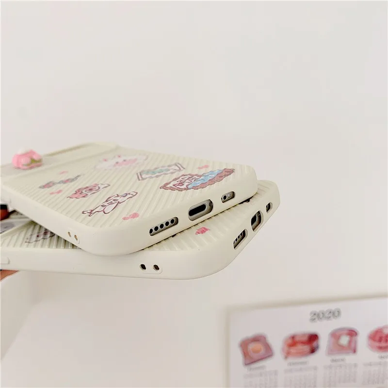 

Cute 3D Cartoons Bear rabbit Couple soft Case For iPhone 11 12 Pro Max mini 7 8 Plus XR X XS MAX SE 2 Matte phone cover fundas