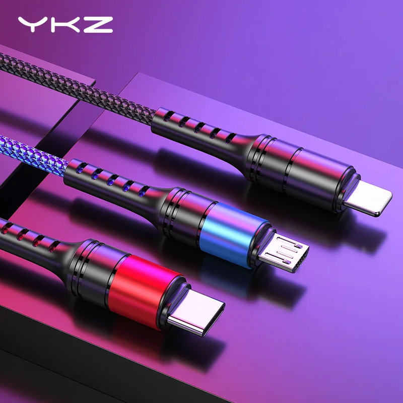 YKZ кабель для мобильного телефона 3 в 1 Micro USB кабель usb type-C кабель для зарядки для samsung Xiaomi huawei USB шнур для освещения