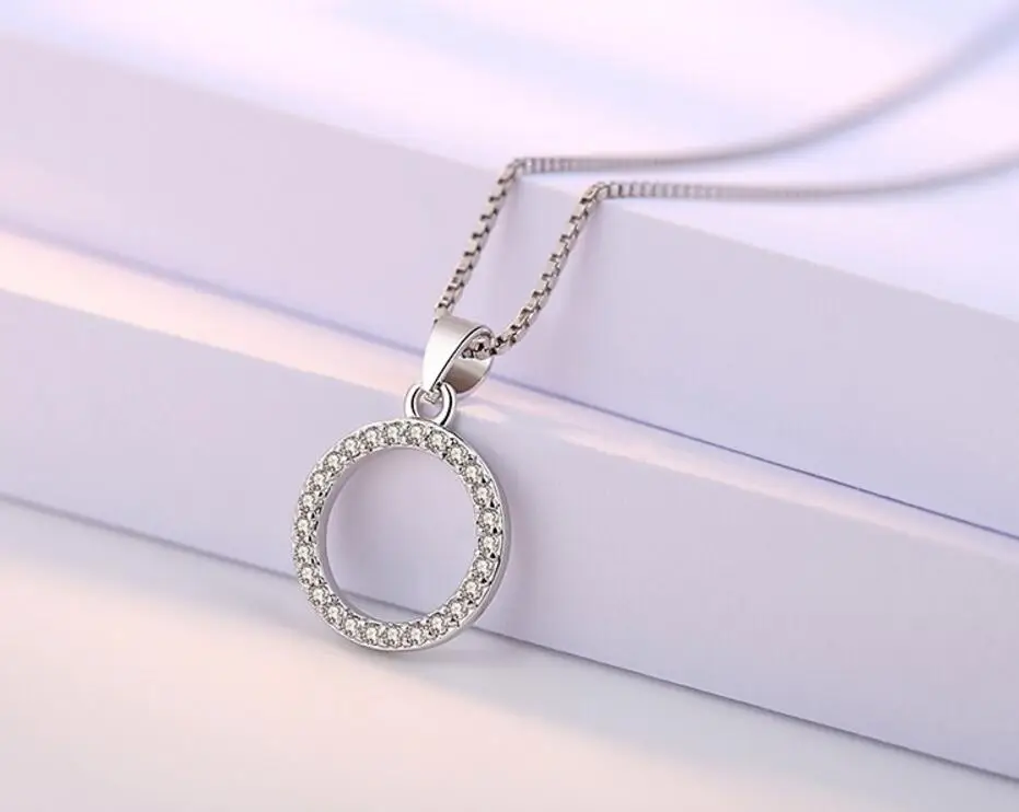 Circle 5 Modle 925 Sterling Silver Crystal Zircon Star Heart Circle Square Pendant Necklace For Women Match 45cm Chain choker kolye - Gem Color: Circle