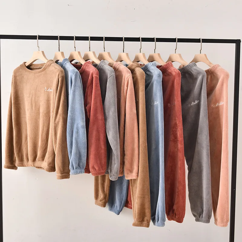 

Женская фланелевая Домашняя одежда Fdfklak, толстый теплый пижамный комплект с длинными рукавами и длинными штанами, повседневная одежда для с...