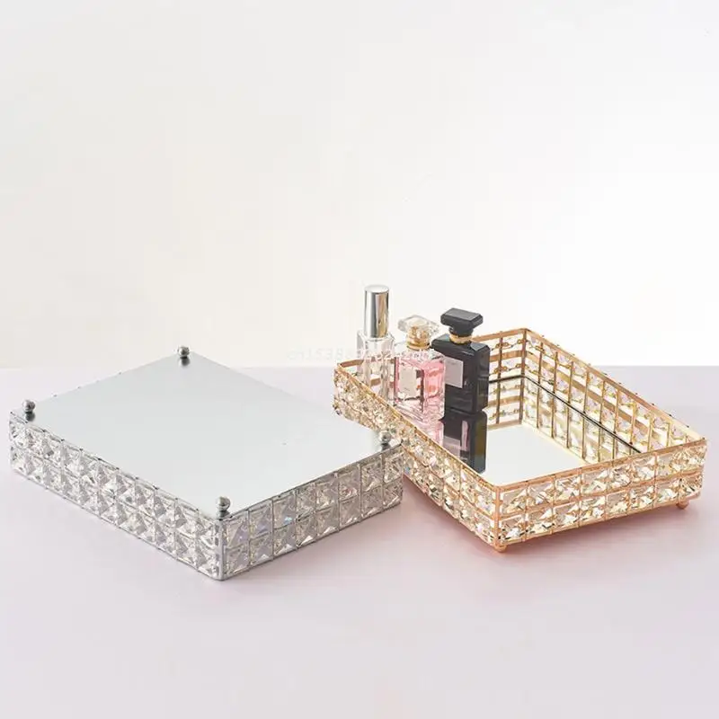 

Make up Tray,Crystal Cosmetic Organizer Tray for Wedding Home Vanity Decorating, Fruit Cake Candle Candy Jewelry Tray Dropship