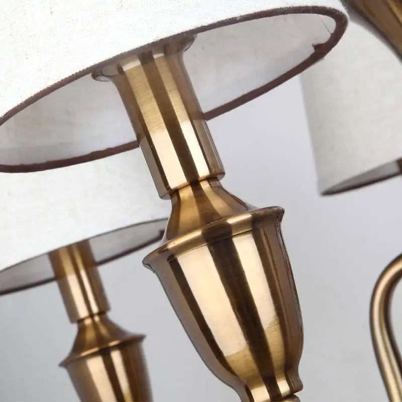 

Vintage Light Fixtures American Chandelier Stairwell Dining Living Room Lamp Anti-brass Iron White Fabric Lampshade E14 110-240V