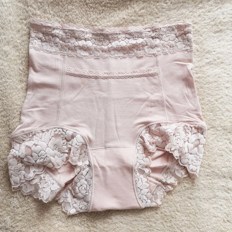 Ropa interior de encaje lavable y reutilizable para mujer, bragas suaves, no mojadas-3