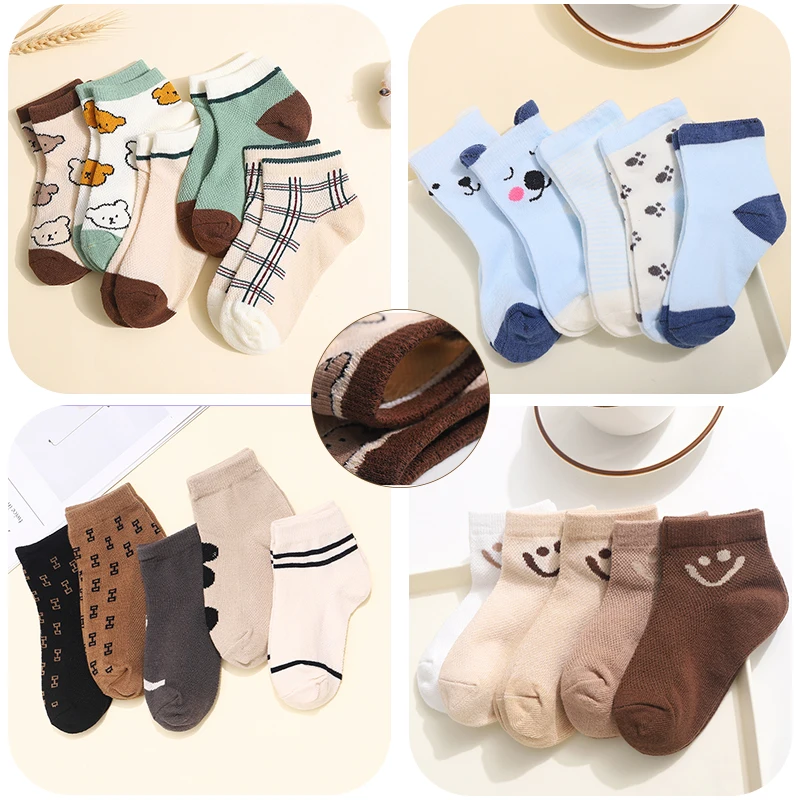 

5 Pairs/Lot Children Cotton Socks Boy Girl Baby Fashion Ultrathin Breathable Cartoon Socks for Summer 4-12Years Old Teens Kids