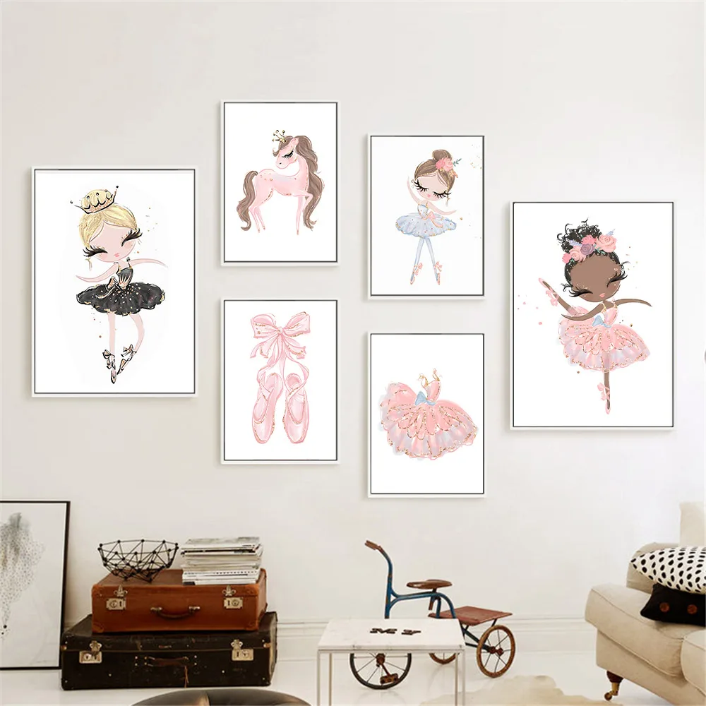 

Unicorn Swan Ballet Princess Baby Nursery Wall Art Poster Pink Dress Toe Shoe Canvas Painting Nordic Girl Child Kids Room Decor