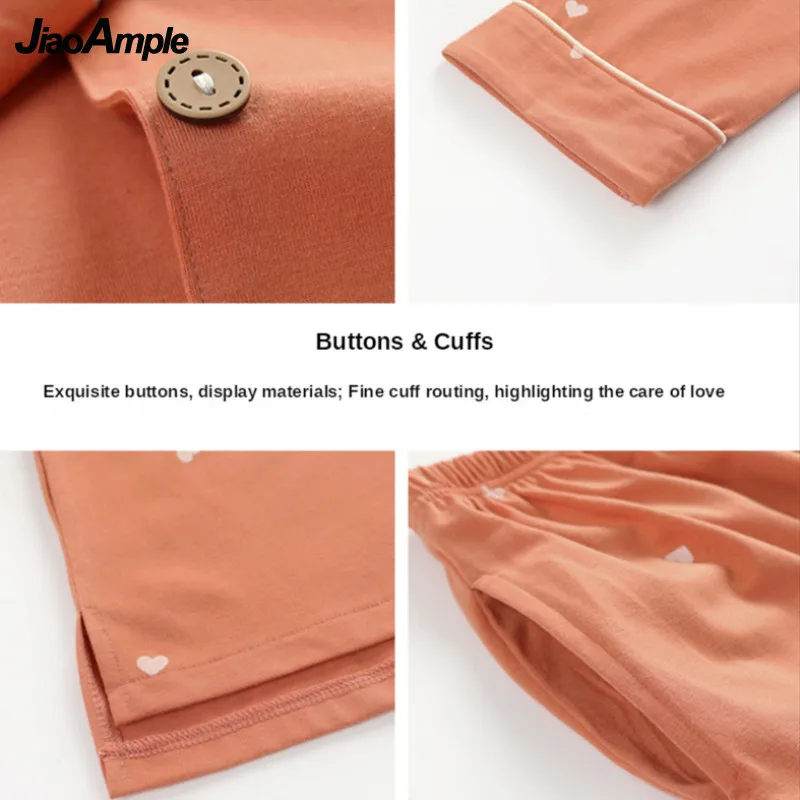 Pure Cotton Pajamas Women's Cute Long-sleeved Trousers Pijamas Two-piece 2022 Spring Autumn New Cartoon Loose Sleepwear Suit