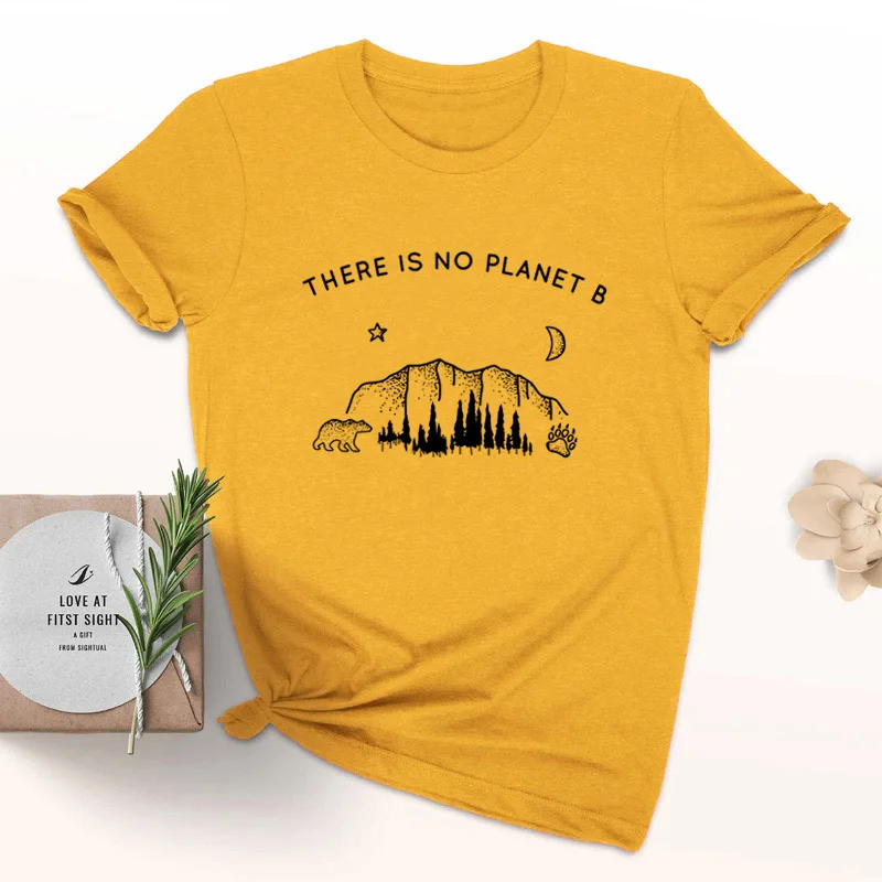 gold tee black text Футболка с изображением звезд, Луны, планеты, надписью «There is no Planet B», забавная футболка с надписью «Planet», стильная христианская футболка, Женская Винтажная Футболка - Цвет: gold tee black text