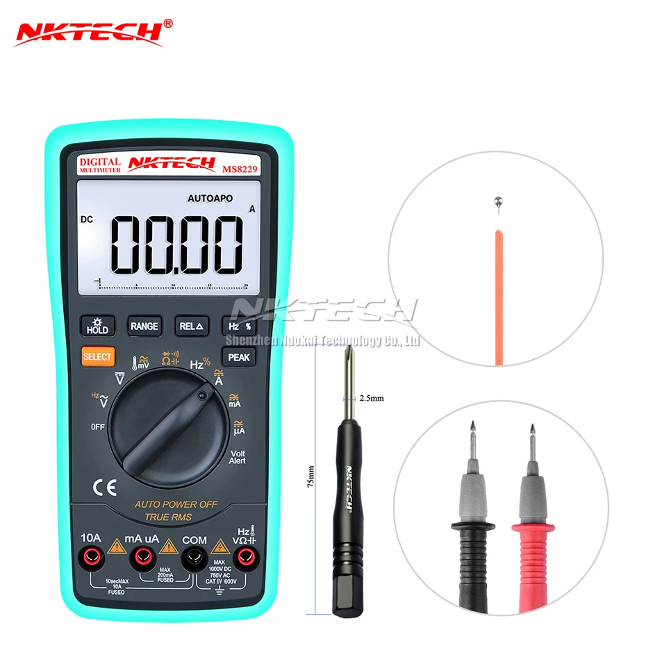 Цифровой мультиметр NKTECH MS8229 Ture RMS 19999 автоматический диапазон температур частота