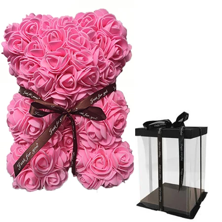 25cm with box 25 см День Святого Валентина Искусственный Красный мишка Роза цветок подарочная коробка для женщин плюшевый медведь кролик подарок - Цвет: 25cm with box