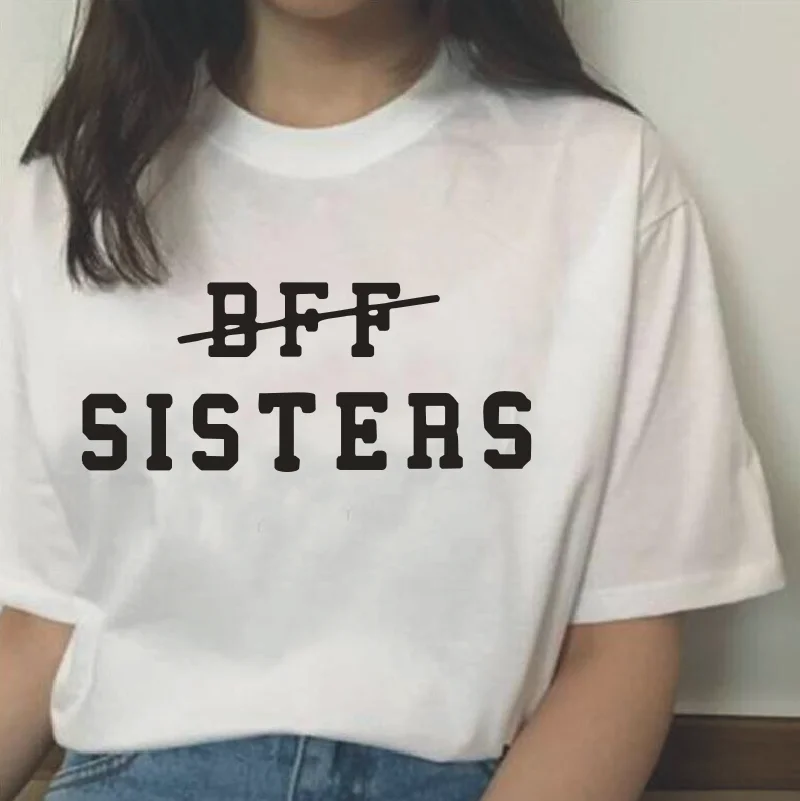 Женская футболка с принтом Bff Sister Повседневная хлопковая Футболка Харадзюку