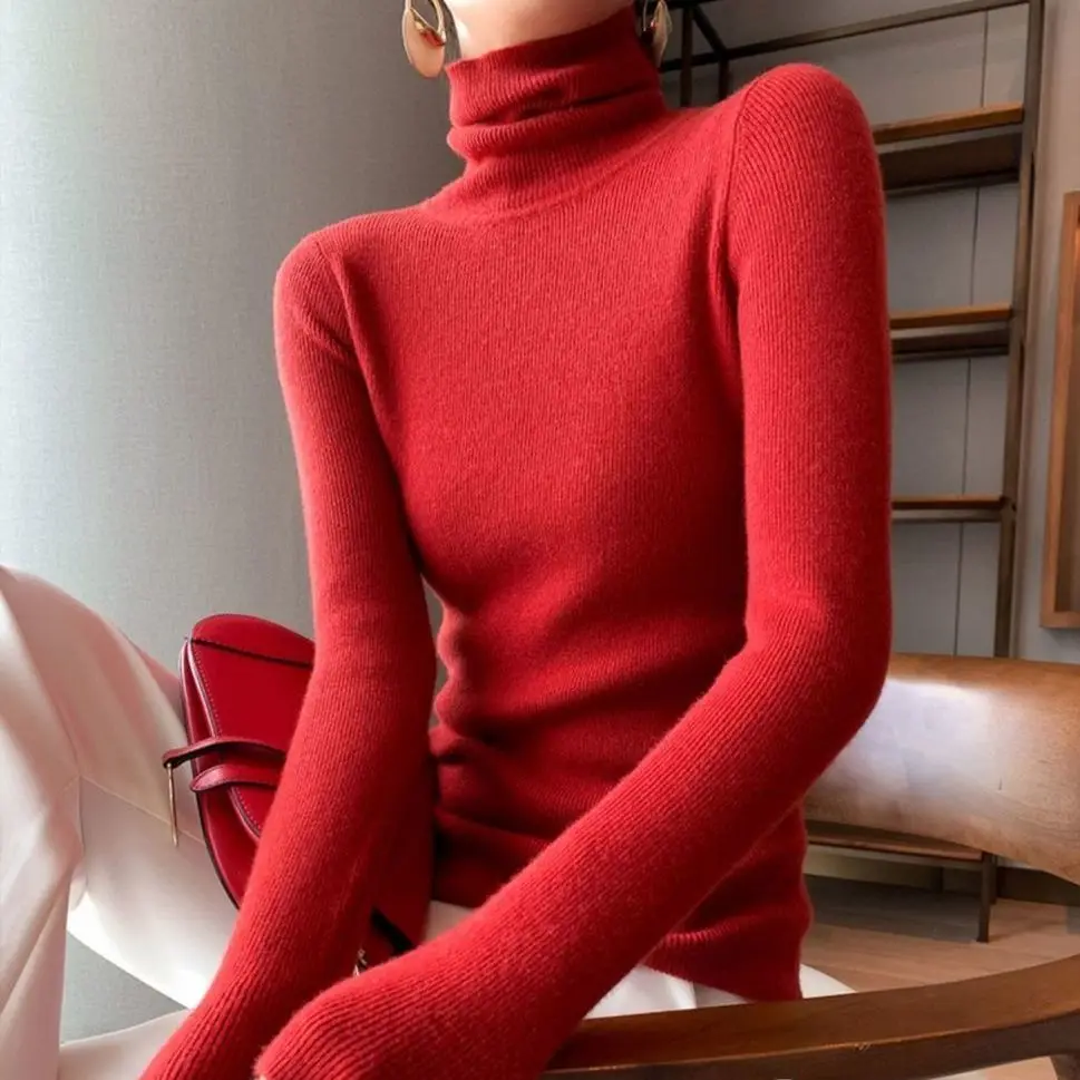 

Turtleneck Bottoming Cashmere Sweater Women Korean Fashion Long-Sleeved Slim Pullover Tops Solid Color Soft Jersey Mujer