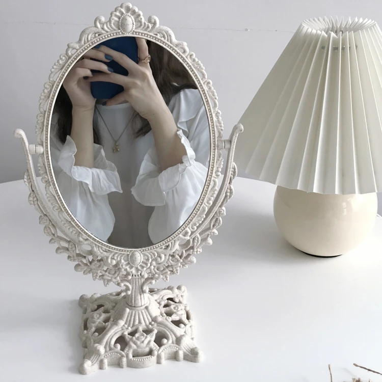 

2021 new round lace wall-mounted mirror home decoration wall mirror bedroom mirror round glass high-quality standing mirror
