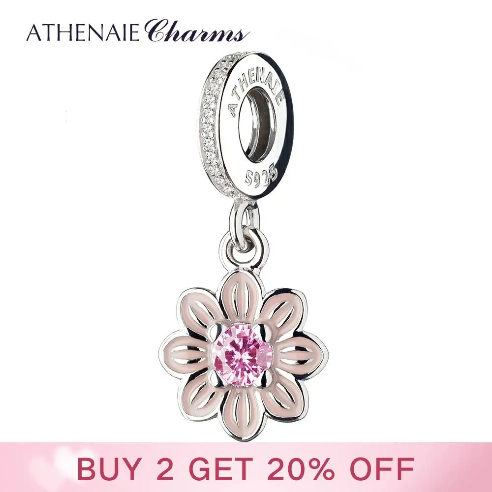 ATHENAIE 925 пробы серебро Романтические Розовые эмаль поэтический цветущий подвески