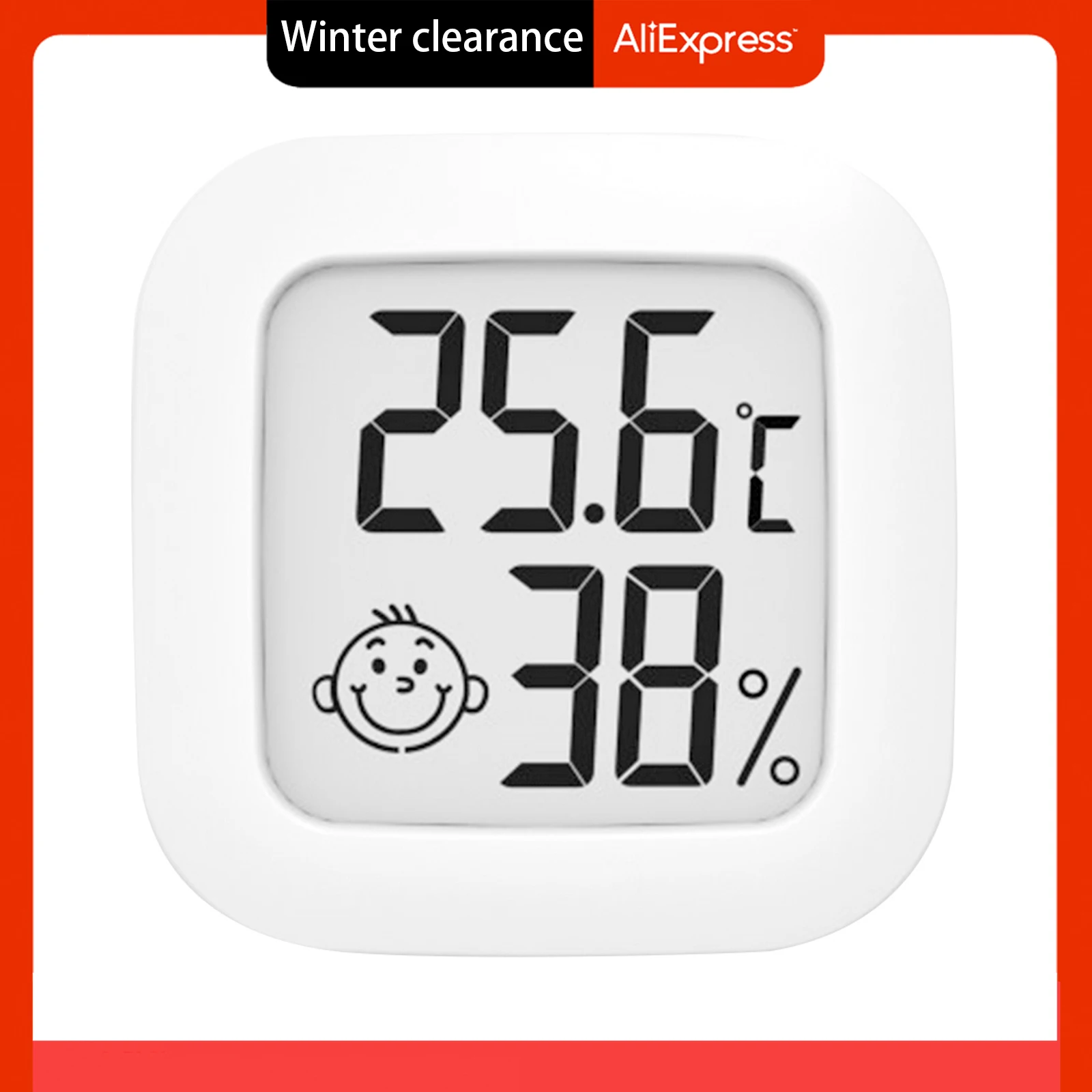 

4.3cm Mini Temperature Humidity Meter LCD Digital Thermometer with Smile Indoor Wall-mounted Hygrometer White Color