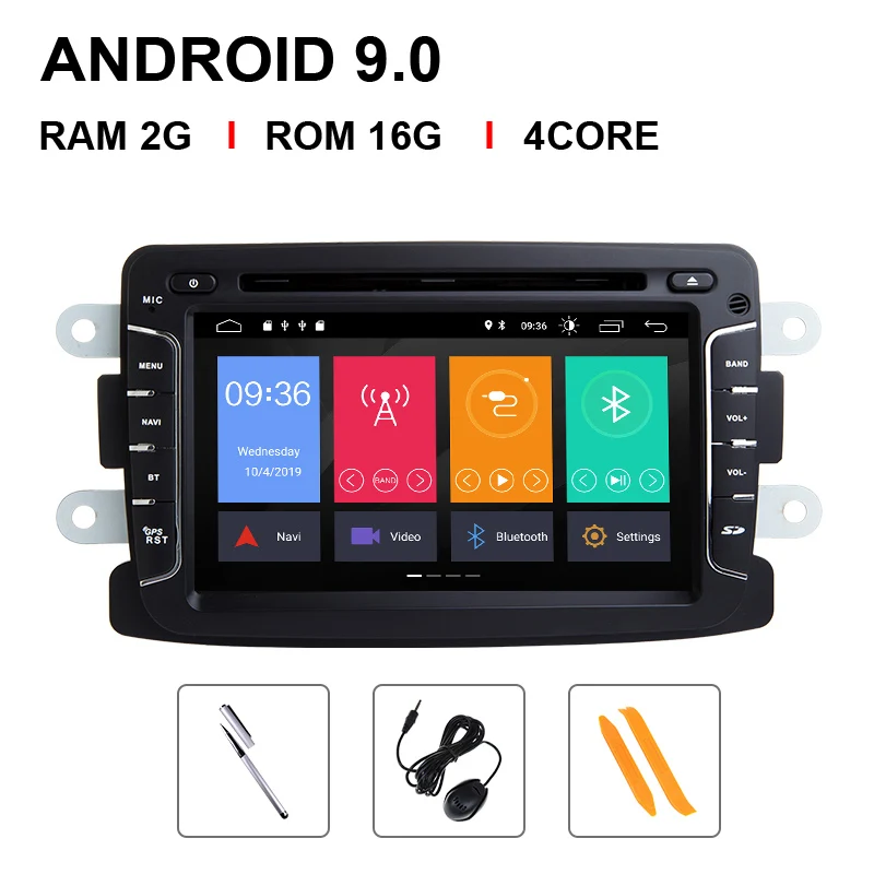 4 Core 16 ROM DSP 4GB 1 din android 9,0 автомобильный радио мультимедиа для Dacia Lodgy Logan, Duster Sandero Renault Captur/Lada/Xray DVD gps навигация - Цвет: 4 Core 16 ROM