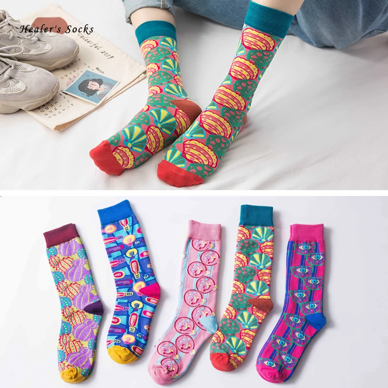 

Носки унисекс хлопковые, с цветными глазами, в стиле Харадзюку