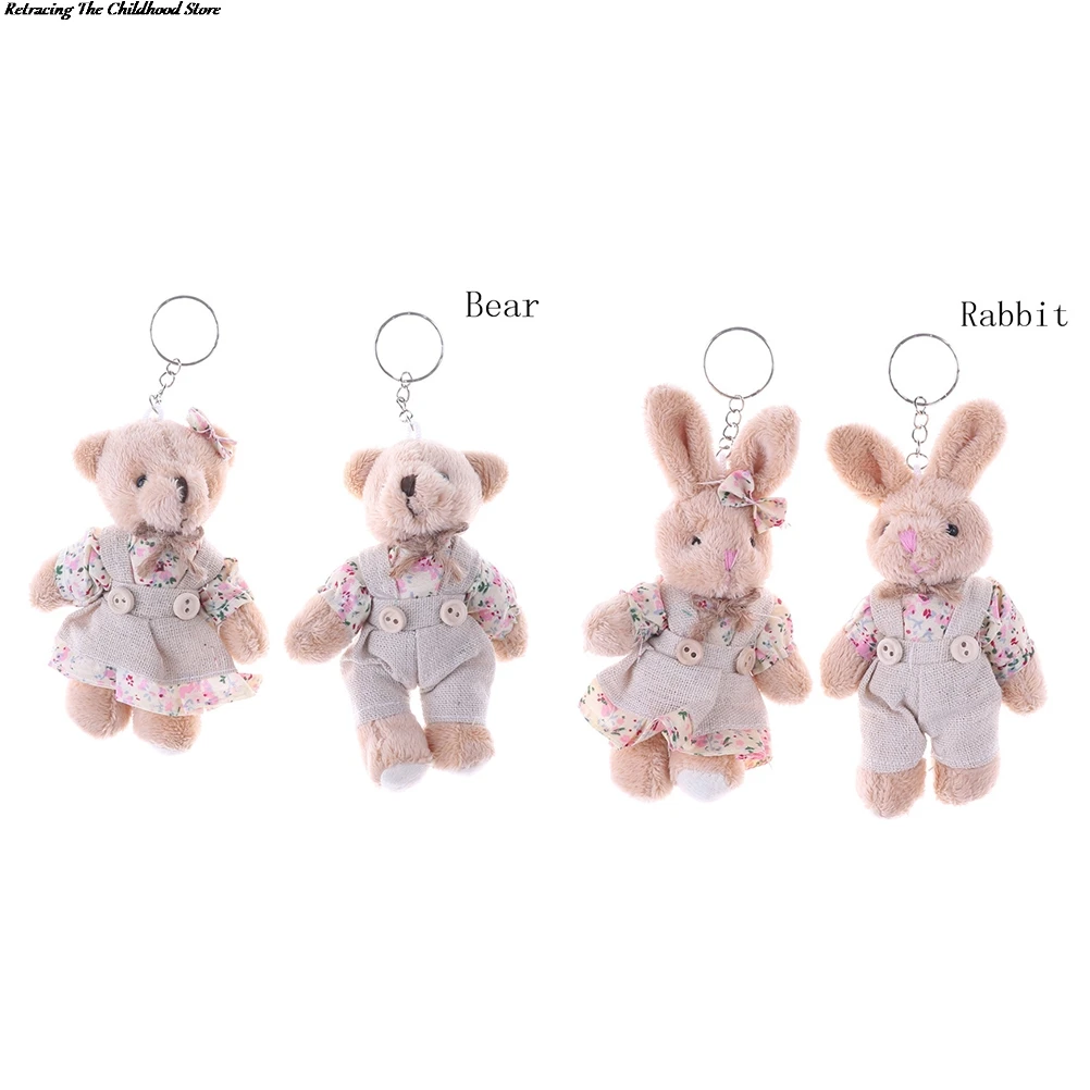 

1 Pair 11cm Floral Cloth Teddy Bear Rabbit Bunny Dolls Key Bag Pendants Couple Bear Rabbit Plush Keychain Lovers Friends Gift