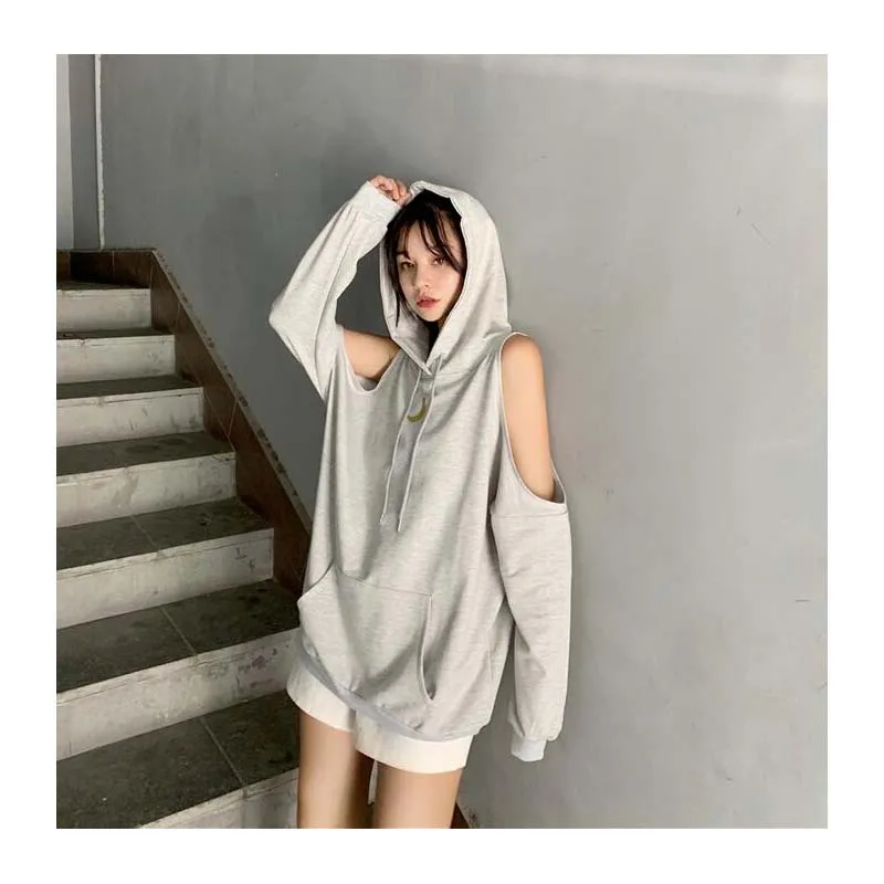 Японский Харадзюку для женщин уличная толстовка с капюшоном черный серый