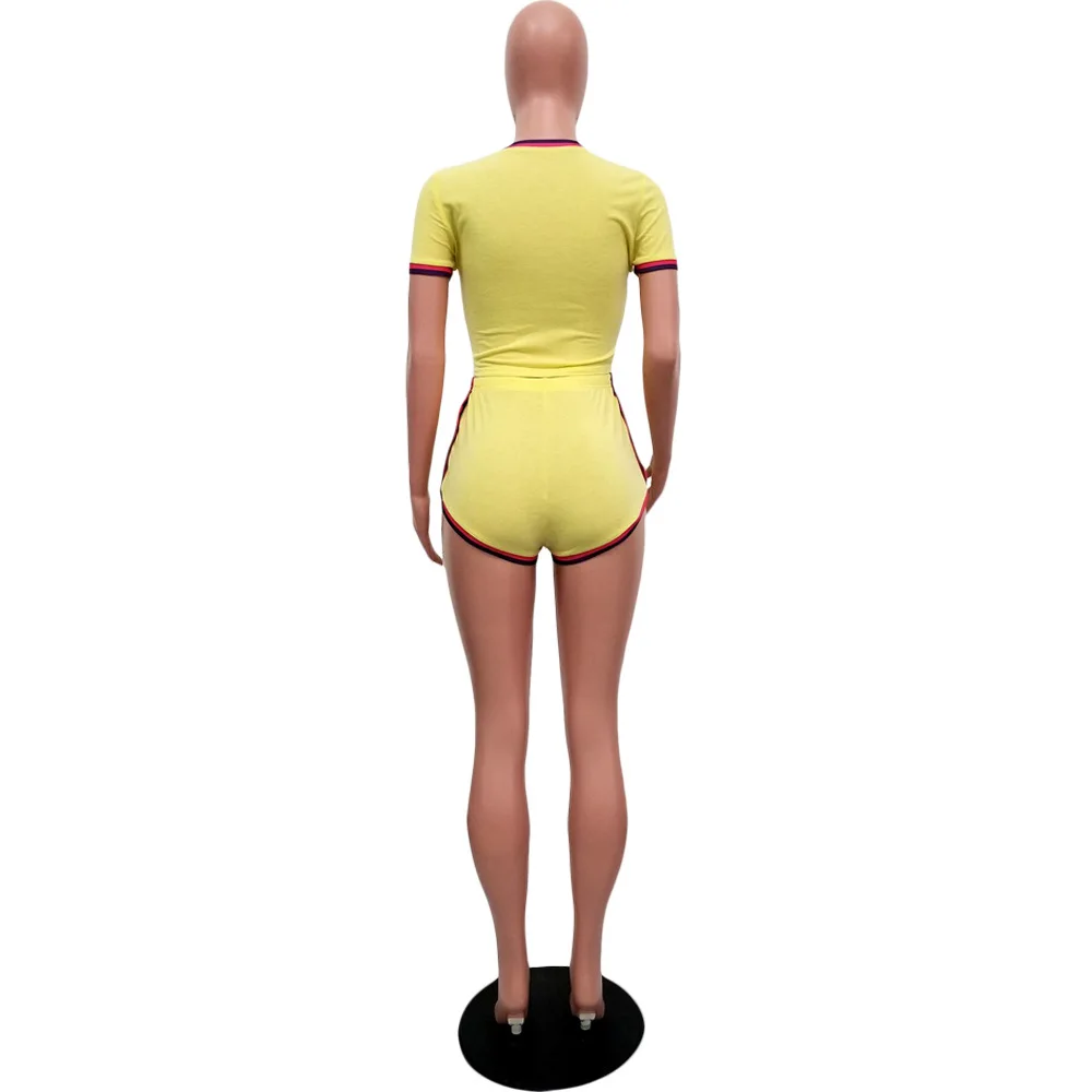 

Run Casual Sports Suit Women Set Summer Sexy solid color slim side stripes Short Sleeve Shorts Two Piece Pants Set Women Outfits