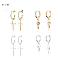 trendy fine womens stud earrings luxury simple cross geometric dangle earrings golden silver color metal teens ear jewelry 2021