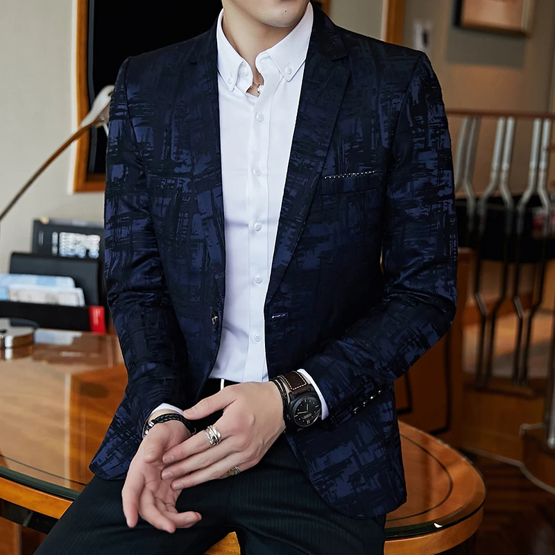 2019 Male business Suite Autumn Classic Brand Blazer Men Single Button Casual Print Slim Fit Business Suit Jackets size S-5XL | Мужская