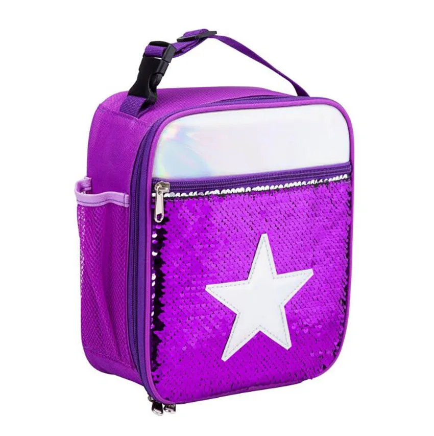 Purple Star Детская изолированная сумка для обеда с блестками, органайзер для еды, многоразовая сумка для обеда, сумка-холодильник для пикника, Термосумка для детей и женщин - Цвет: Purple Star
