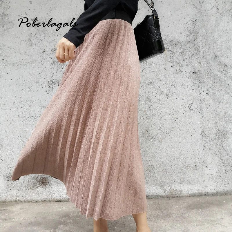 Осень Зима Ol элегантная шерстяная Толстая юбка в складку А силуэта женские 2019 s