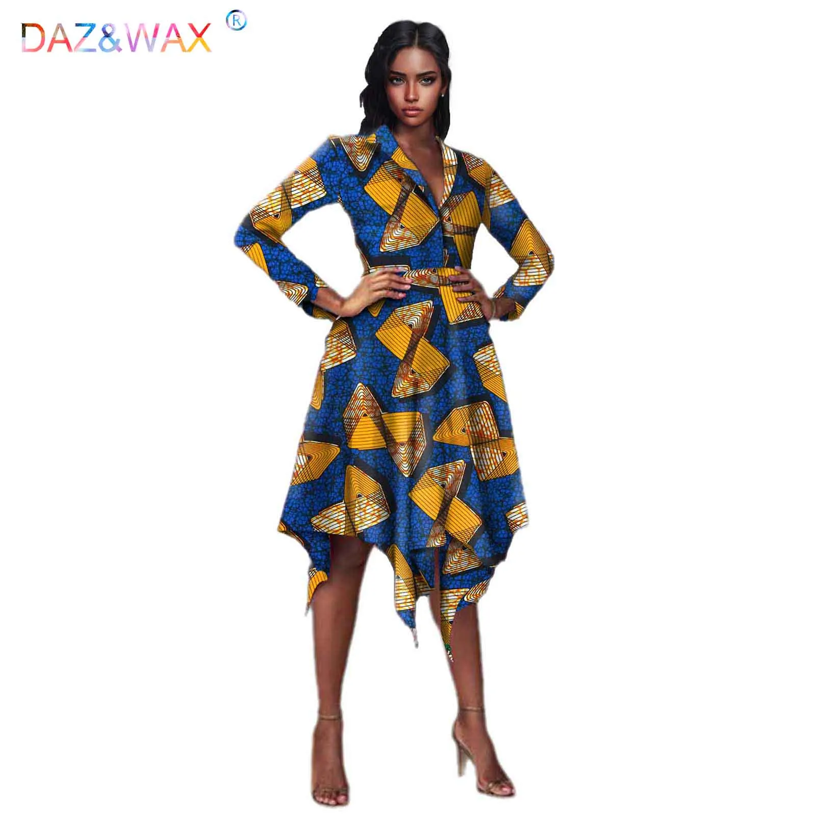 African Fashion Boycon dress for Women long sleeve Notched clothes Irregular hem Femme Robe Ball Gown Plus Size VestidosV2125017