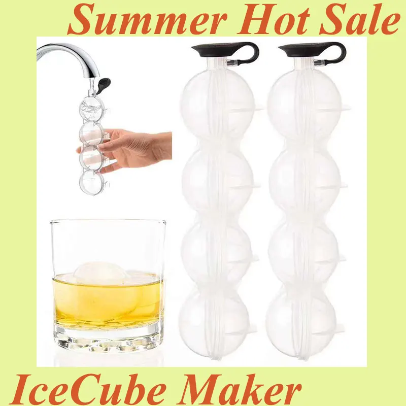 

2021 New 4 Cavity Whiskey IceCube Maker Mold Sphere Mould Kitchen Tool Silicone Ice Cream Tools Ice Grid Round Homemade Ice Ball