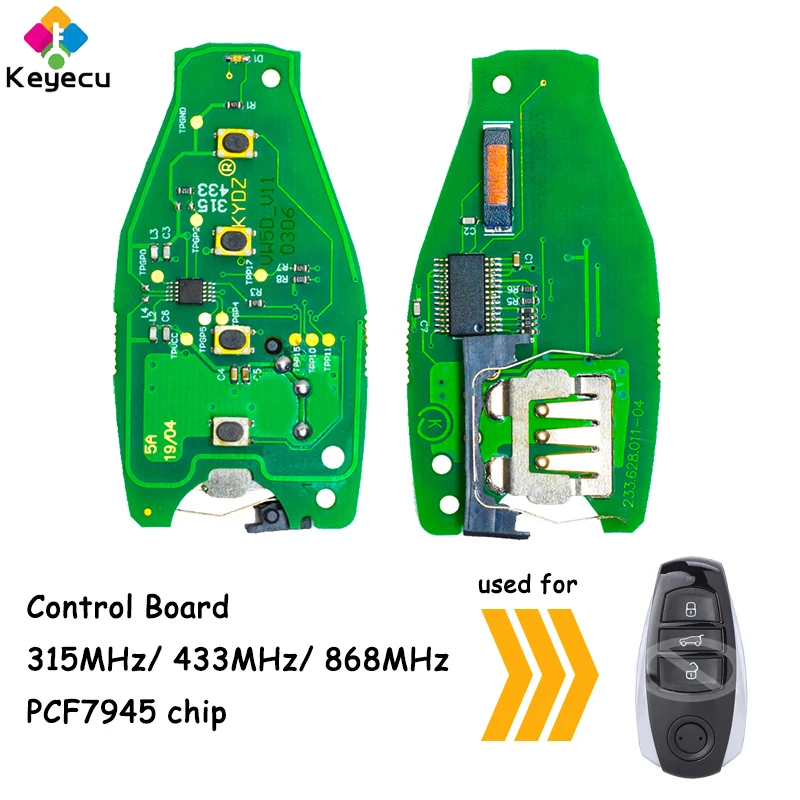 

KEYECU Remote Key Control Board Fob 3 Buttons 315MHz 433MHz 868MHz PCF7945 Chip for Volkswagen Touareg 2010 2011 2012 2013 2014