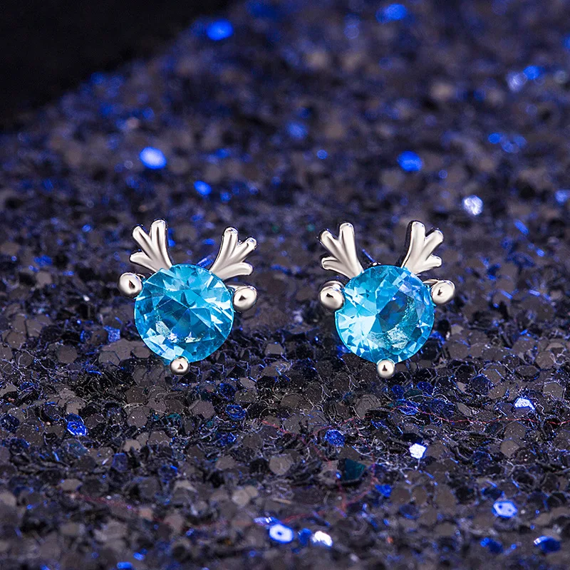 

Natural Sapphire Gemstone Jewelry Mujer S925 Sterling Silver Color Stud Earring for Women Silver 925 Jewelry Topaz Christmas
