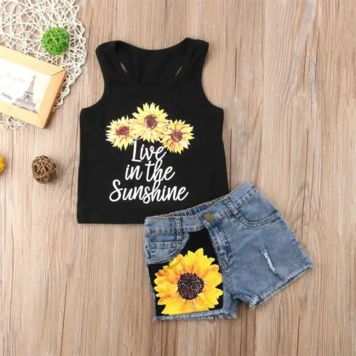 

Sunflower Toddler Baby Girl set Clothes sleeveless letter Vest Tank Top+Short Pants Summer Outfits set clothes