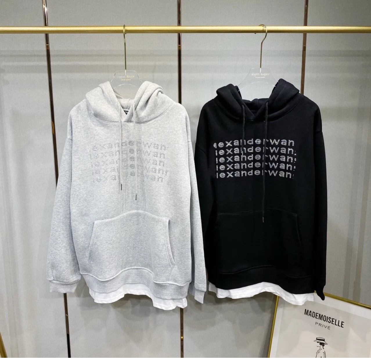 

Alexander AW High Temperature Hot Drilling Fake Two-piece Hooded Sweater Female Loose Korean Version of The Net Red Ocean Trend