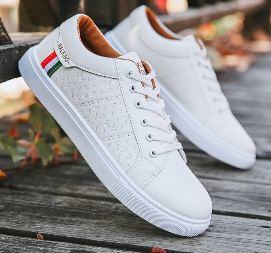 

Men Casual Shoes Fashion PU Leather Autumn Flat Shoes Lace Up Breathable Male Sneakers Classic White Men's Vulcanized Shoes