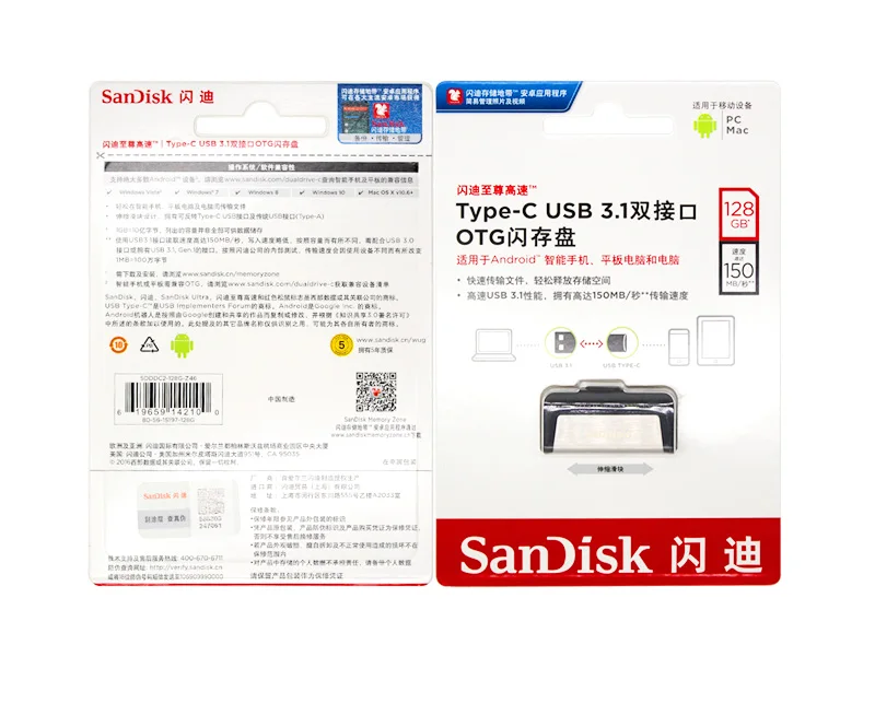 Sandisk USB флеш-накопитель, флеш-накопитель, двойной диск, USB 128 ГБ, карта памяти type-C, OTG USB 3,1, 32 ГБ, 64 ГБ, высокое качество, Usb флешка
