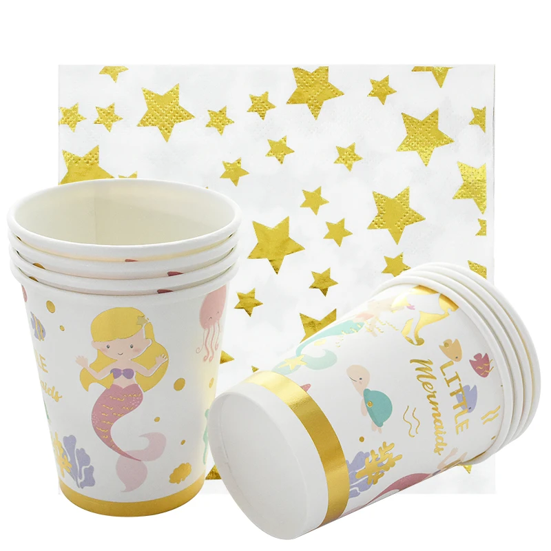 Набор одноразовой посуды для вечеринки русалка золотого цвета бумажные