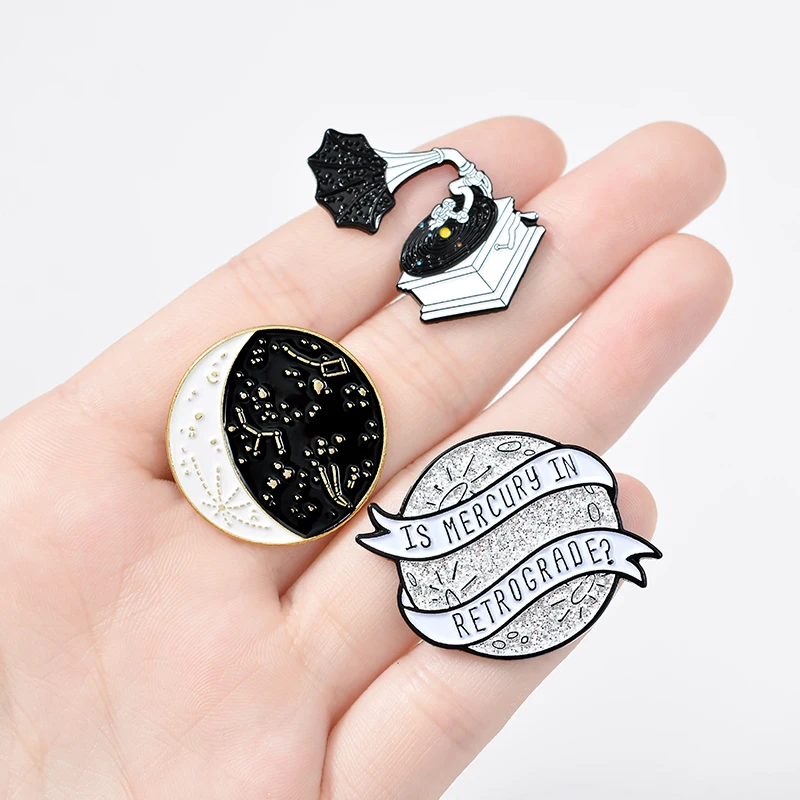 Звездное небо Эмаль Булавка космический значок Ночь Луна фаза ртуть планеты