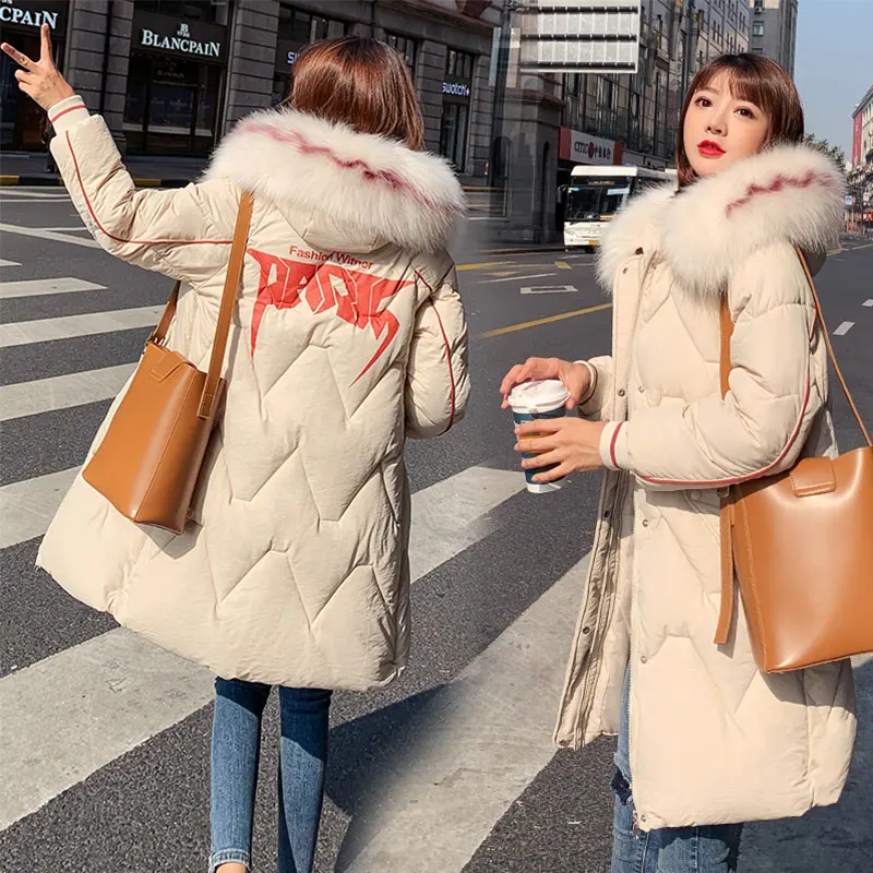 

Chic Long Fur Coat Women Hooded Bakery Oversize Winter Down Jacket Thick Warm Jacket Cotton Padded Wadded Parkas Big Pocket
