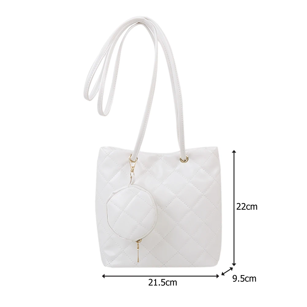 

Fashion Lattice Pattern PU Crossbody Handbag Women Solid Color Casual Shoulder Totes Purse Female Portable Travel Bucket Bag