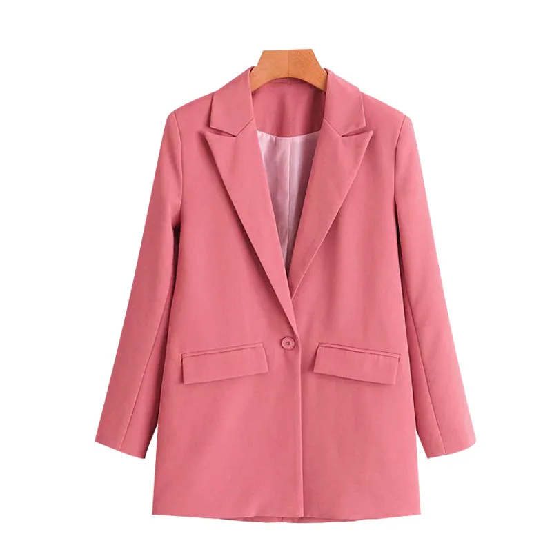 

Klacwaya Women 2020 Fashion Office Wear Single Button Blazer Coat Vintage Long Sleeve Pockets Female Outerwear Chic Tops