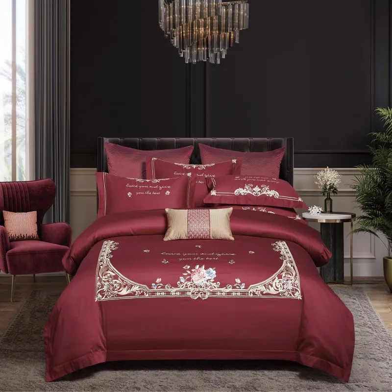 

Роскошный высококачественный сатиновый Комплект постельного белья из египетского хлопка с цветочной вышивкой в стиле 1920-х годов двойной к...