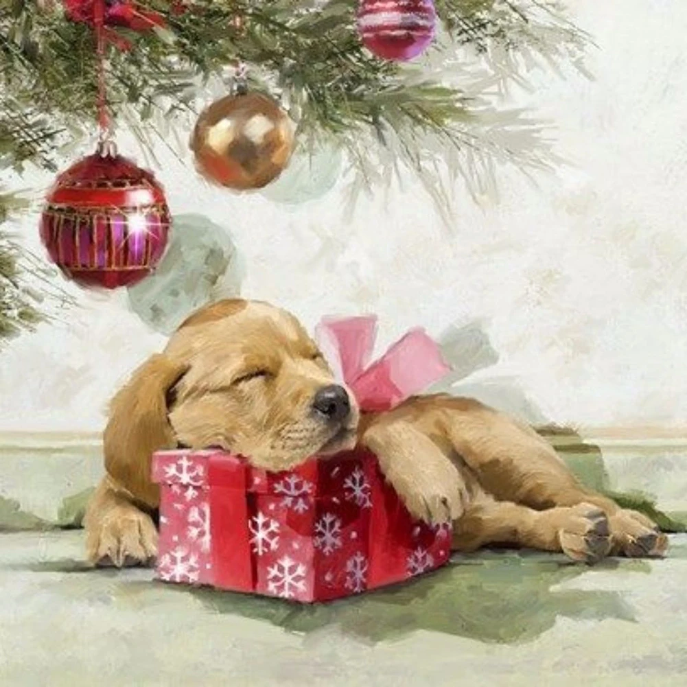 

5D Diy Diamond Painting Gift Box Cute Pet Dog Xmas Rhinestone Square/round Diamond Embroidery Mosaic Bead Home Decoration Gift