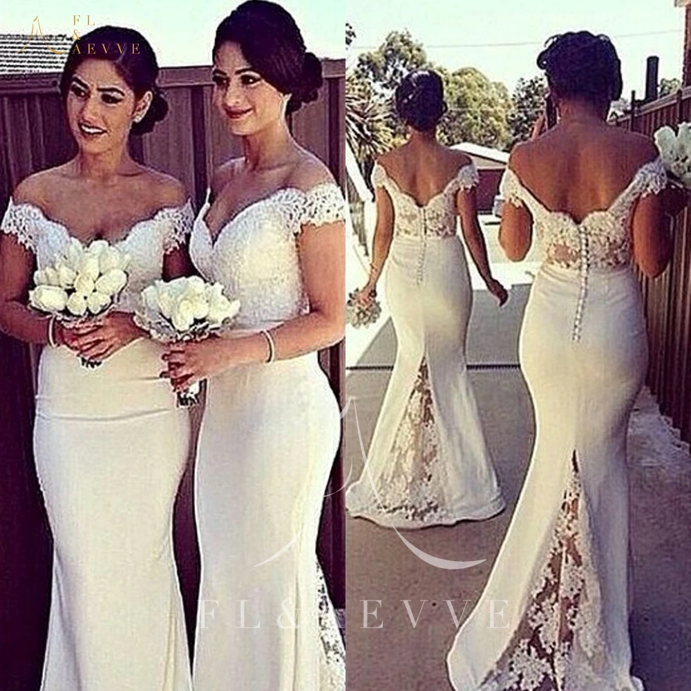 

White Satin Wedding Party Dresses for Bridesmaids Mermaid Off the Shoulder.Appliques Sweetheart Elegant Gowns Dress Bridesmaid