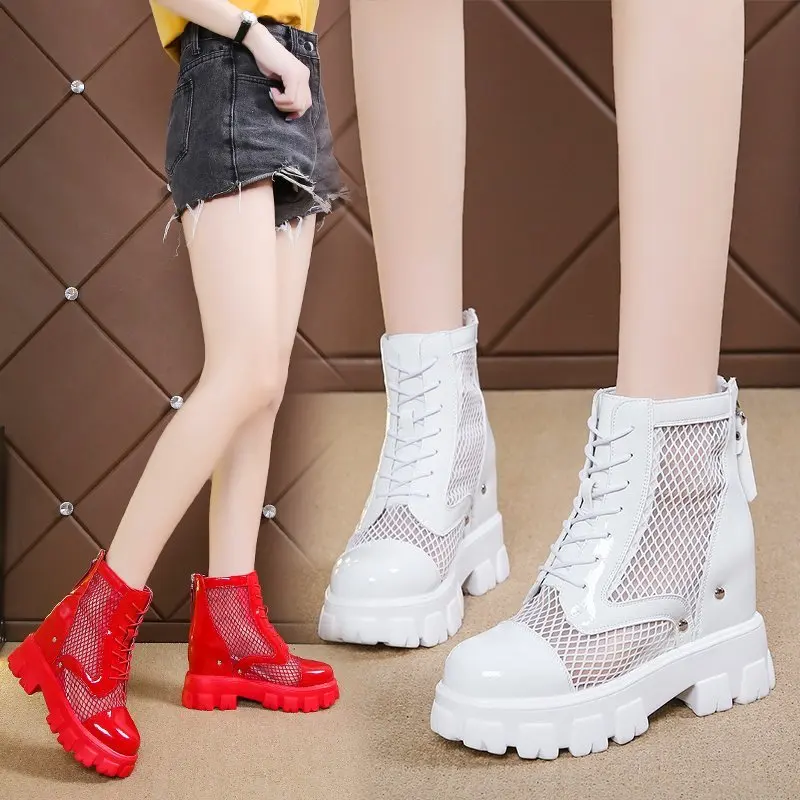 

2021 Summer Women Fashion Ankle Boots 5cm Height Increasing Platform Boots Brand Women's Chunky Gladiator Boots New Woman Shoes