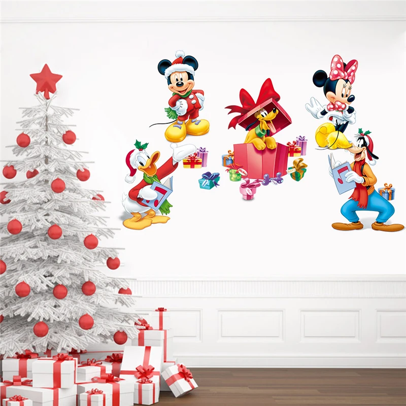 

merry christmas mickey minnie goofy wall stickers for kids rooms home decor cartoon disney wall decals pvc mural art diy posters